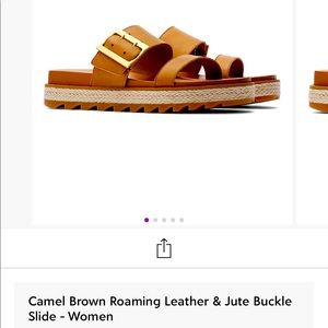 SOREL camelbrown leather & jute buckle slide